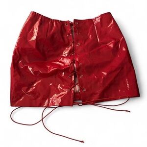 SHEIN Glossy Red Lace-Up Mini Skirt